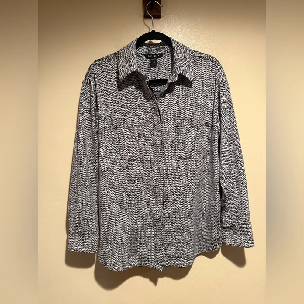 Athleta Textured Shirt Jacket Braiden black & white button down - Picture 2 of 8